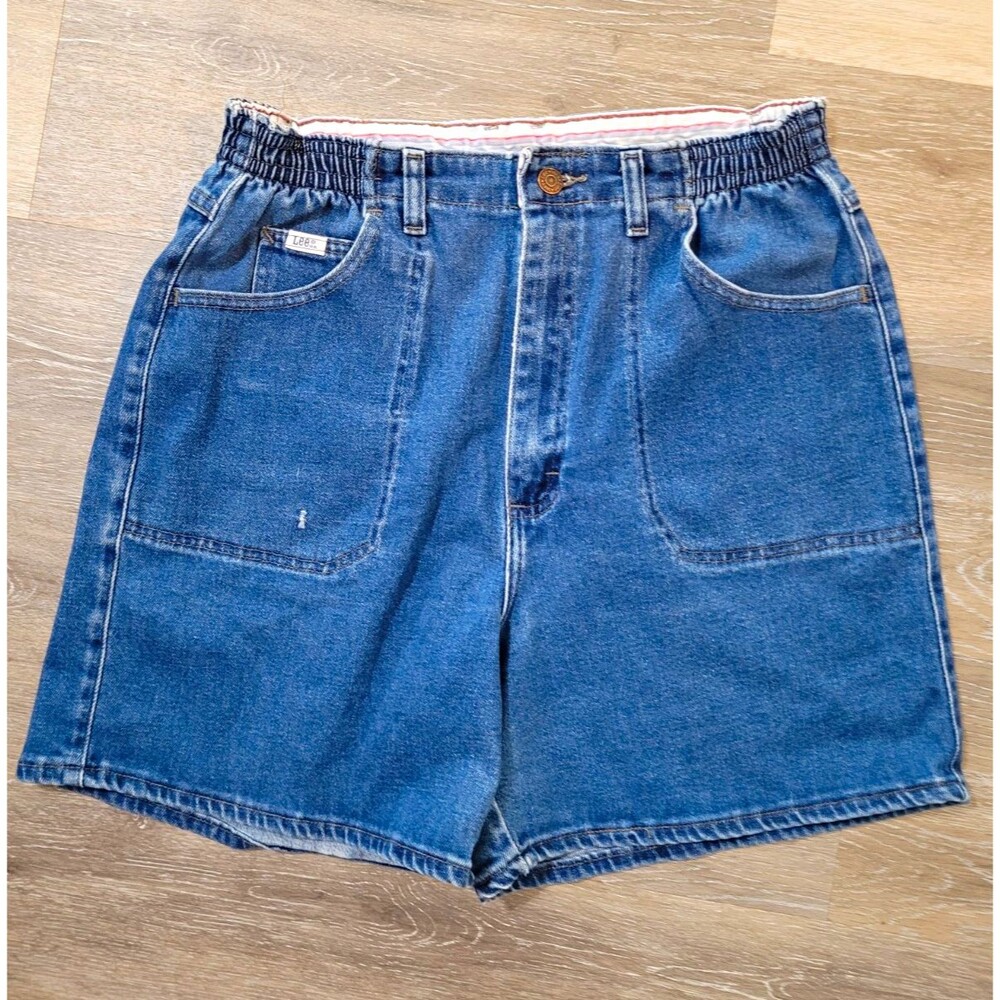 Vintage Lee 90s Mom Shorts Size 12 High Rise Denim Shorts Elastic Waist Stretch